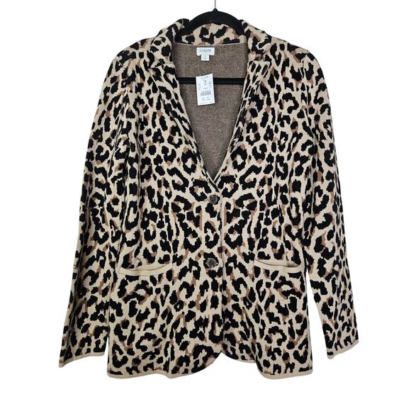 NEW J.Crew S Leopard Sweater-blazer Cotton Career Classic Preppy Animal Print - Picture 1 of 4